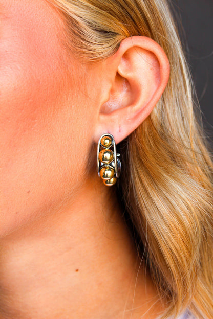 Two-Tone 18k Gold Plated Studded Half Hoop Post Earrings