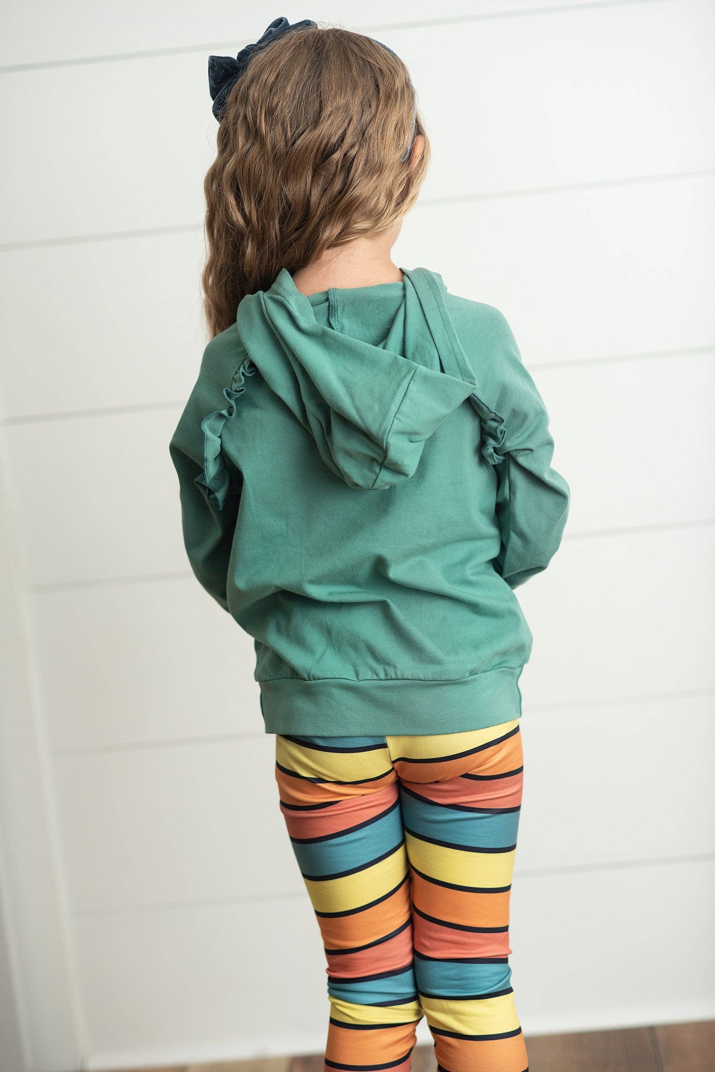 Girls Sage Ruffle Hoodie and Stripe Leggings Set