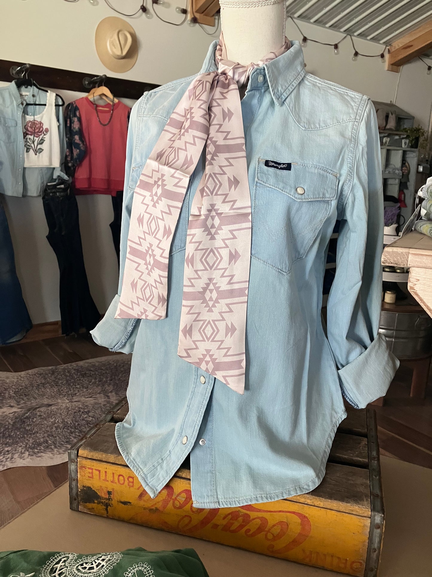 Women's Long Sleeve Western Snap Denim Shirt in Light Blue