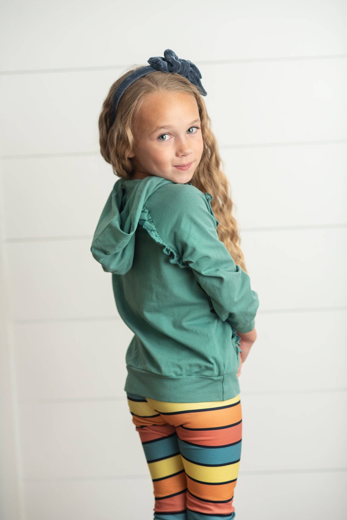 Girls Sage Ruffle Hoodie and Stripe Leggings Set