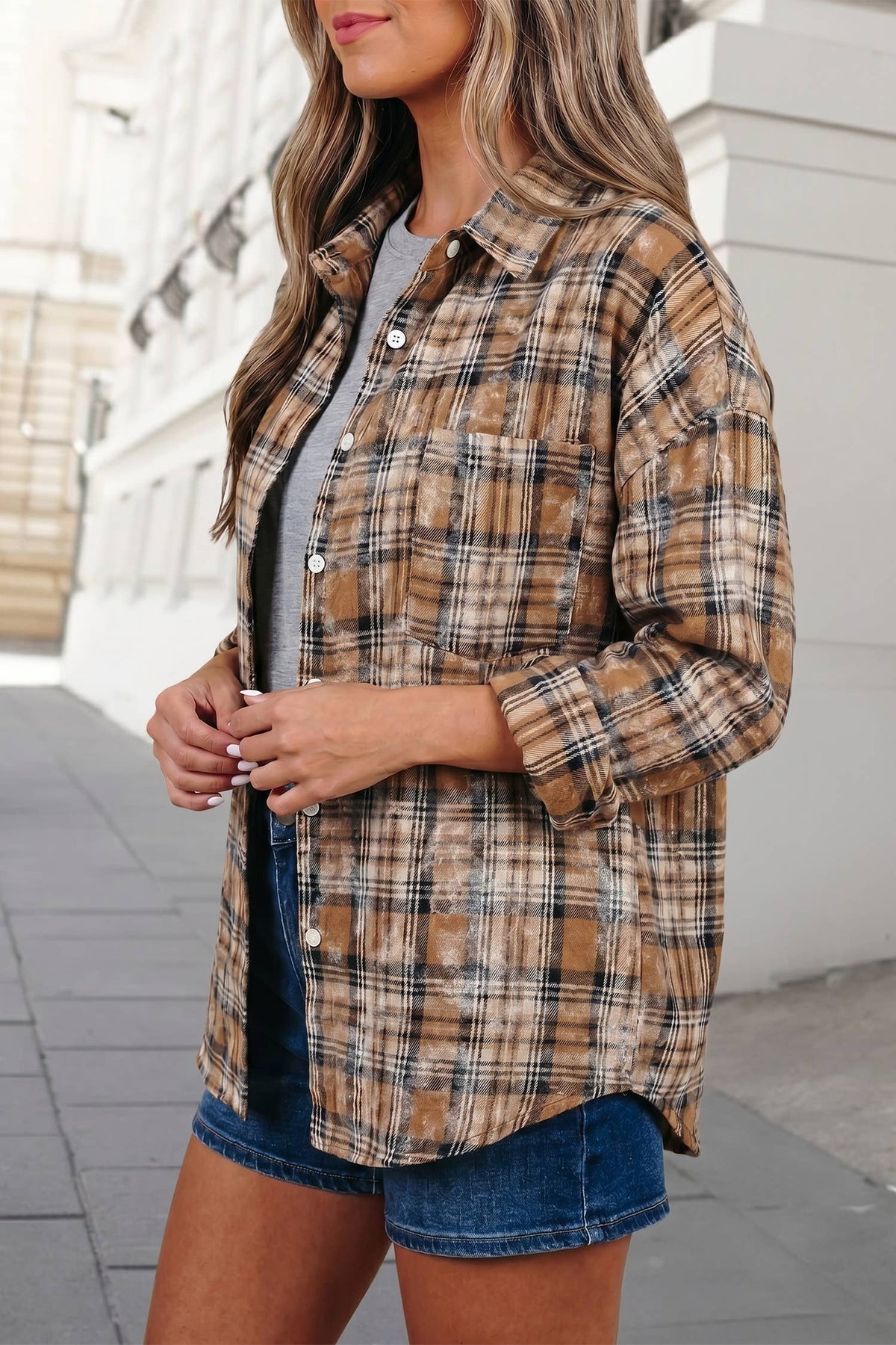 Western Plaid Collared Long Sleeve Shirt