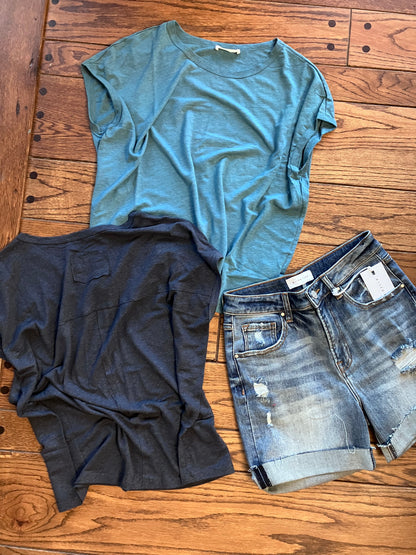 Cap Sleeve Knit Tee 2 colors