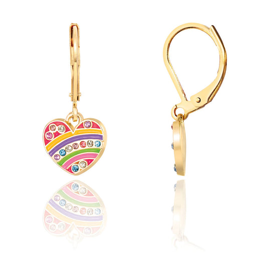 Crystal Rainbow Heart Leverback Earrings