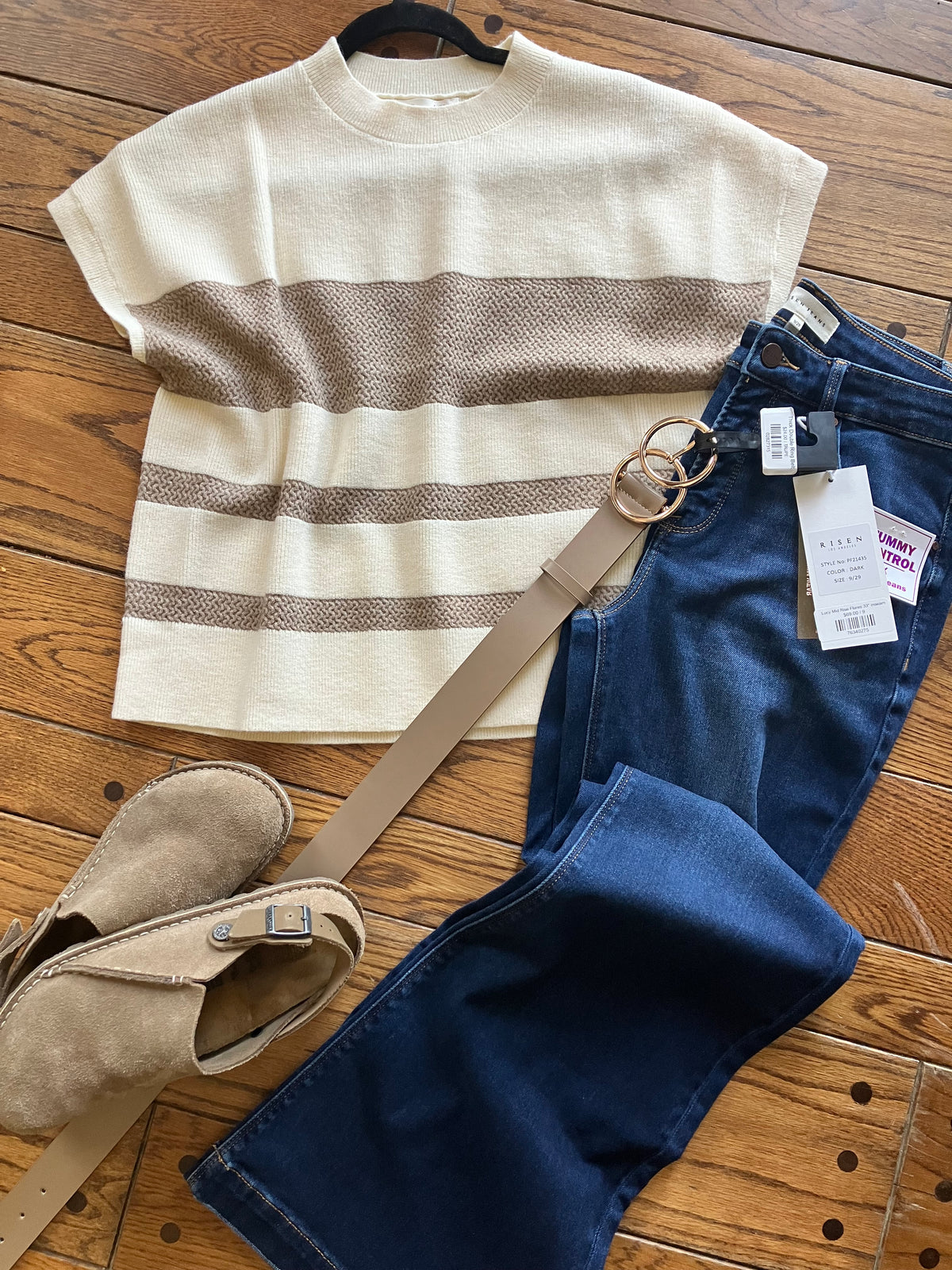 Cream & Taupe Striped Waffle Knit Top