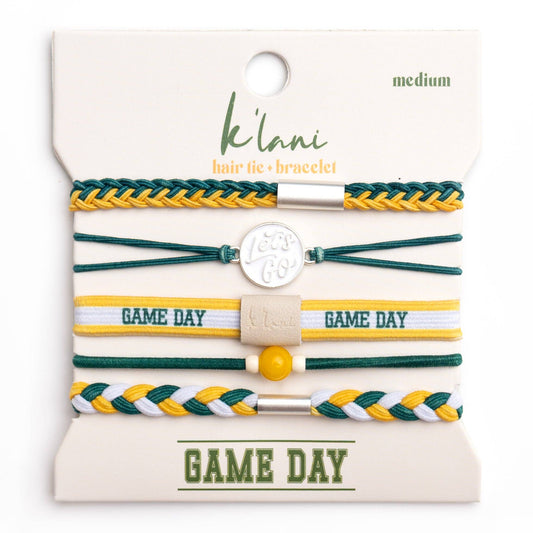 "Game Day" Green & Yellow Hair Tie Bracelets