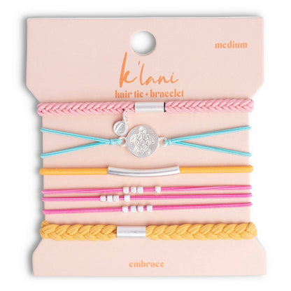"Embrace" Bright Pastels with Silver Sea Turtle Charm Hair Tie Bracelets
