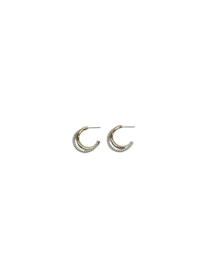 Two-Tone 18k Gold Plated Braided Edge Half Hoop Post Earring