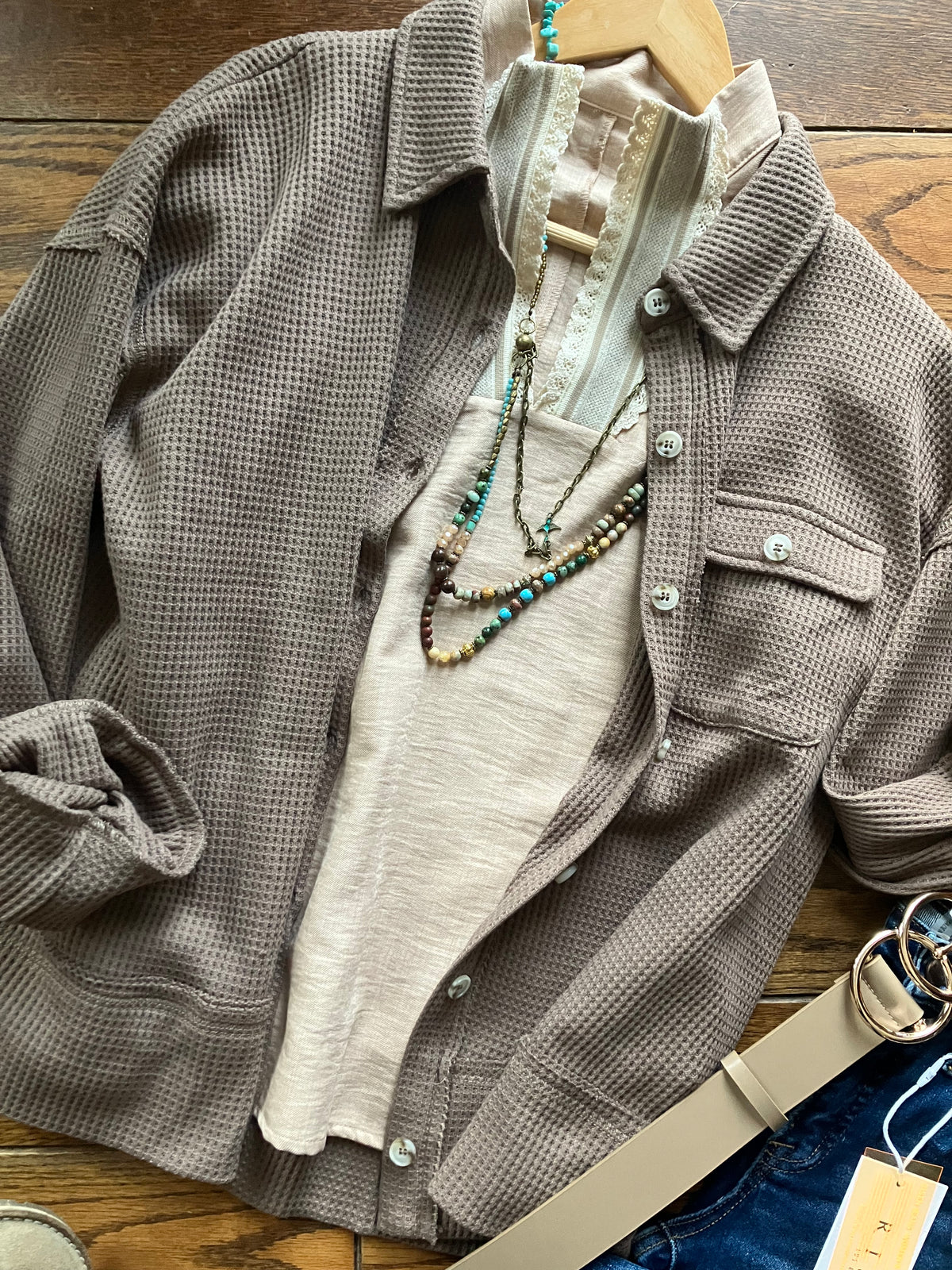 Cocoa Thermal Button-Down Shacket