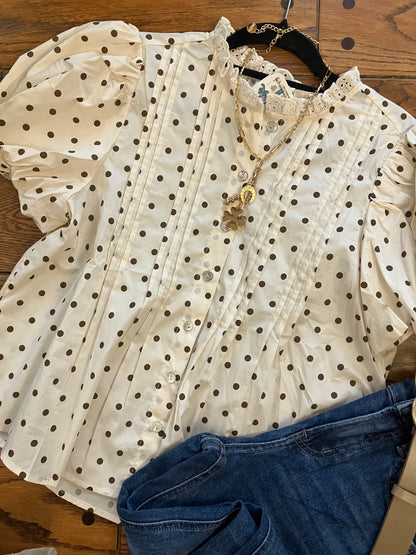 Polka Dot Pintuck Blouse