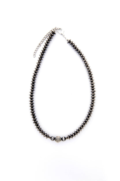 18" Silver Disc Beaded Necklace w/ Melon Accent