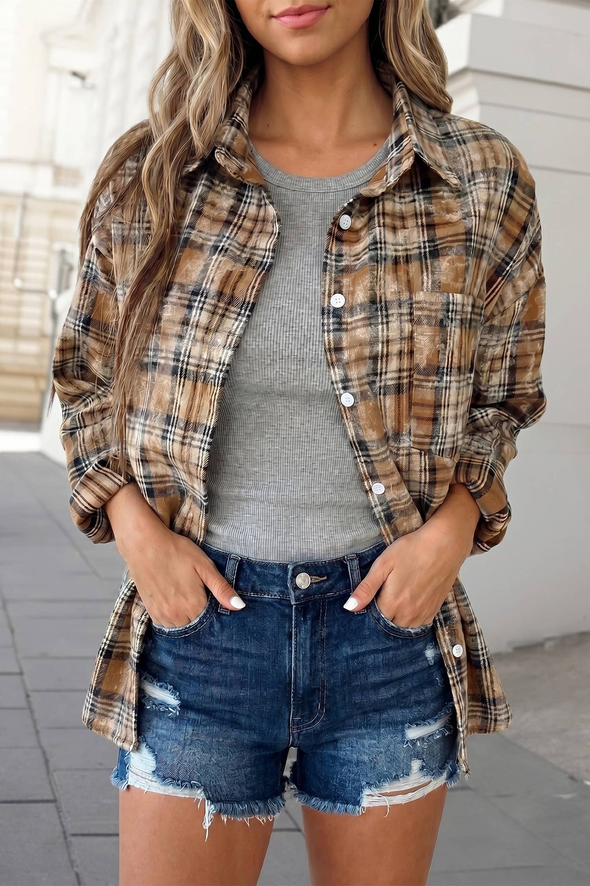 Western Plaid Collared Long Sleeve Shirt