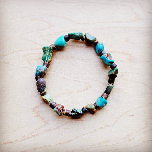 Genuine HuBei Natural Turquoise Beaded Bracelet w/ Wood