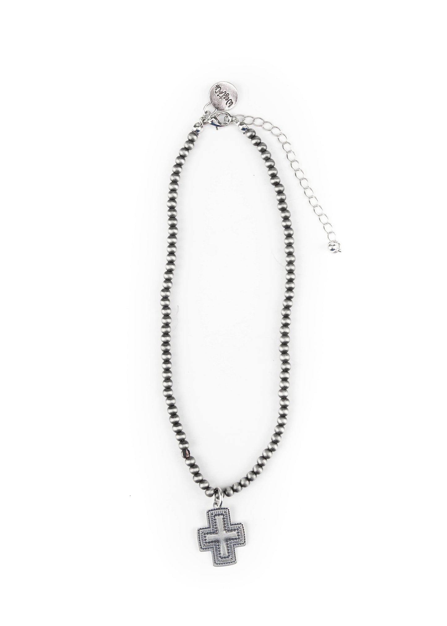 Dainty Faux Navajo Pearl Necklace with Cross Charm