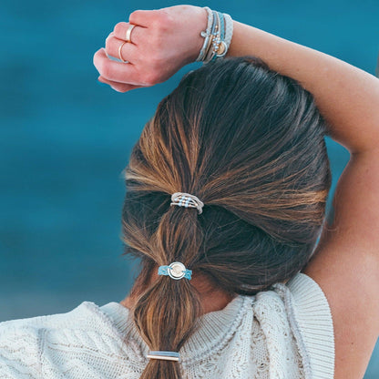 "Wonder" Soft Creams & Blues with Pearls & Gold Hair Tie Bracelets
