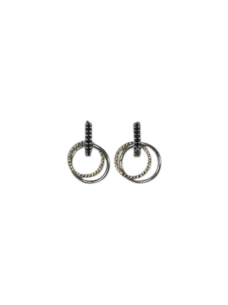 Two-Tone 18k Gold Plated Interlocking Hoop Post Earrings