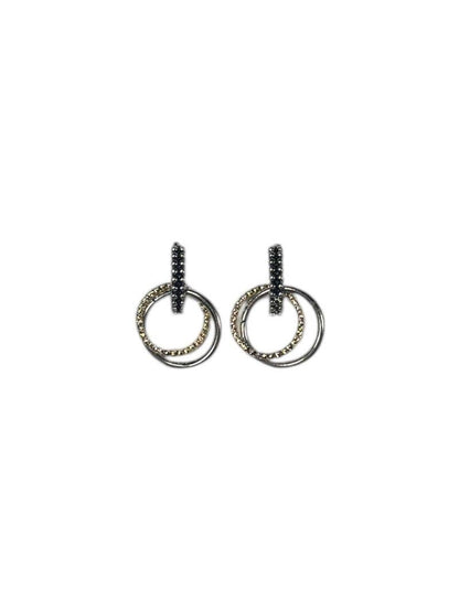 Two-Tone 18k Gold Plated Interlocking Hoop Post Earrings