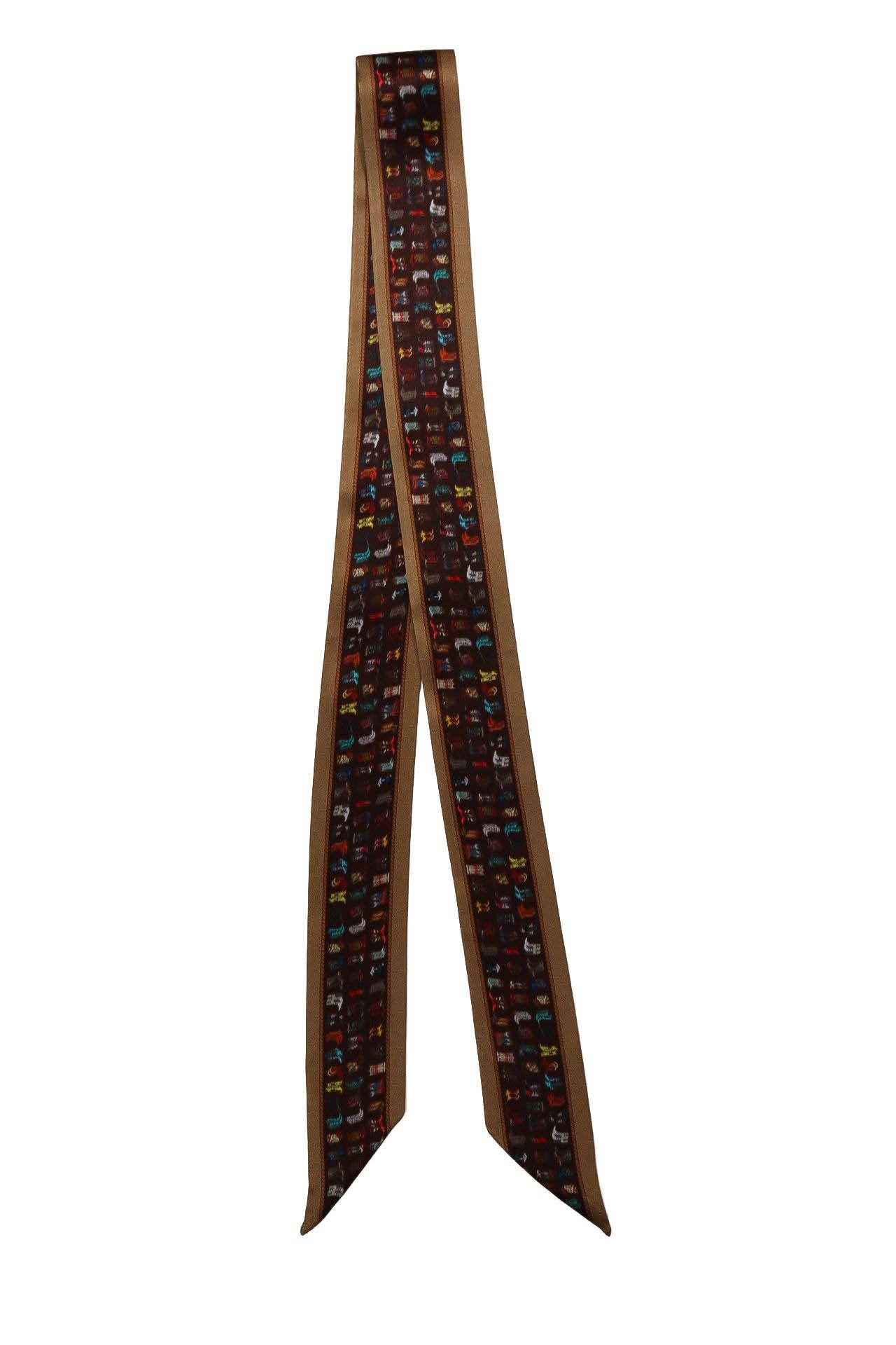 Silk Twilly Scarf w/ Vintage Cowboy Boots & Tan Trim