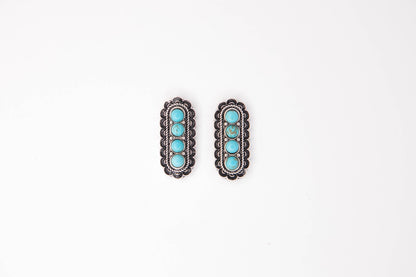 1" Turquoise & Silver 4 Stone Stamped Post Earrings