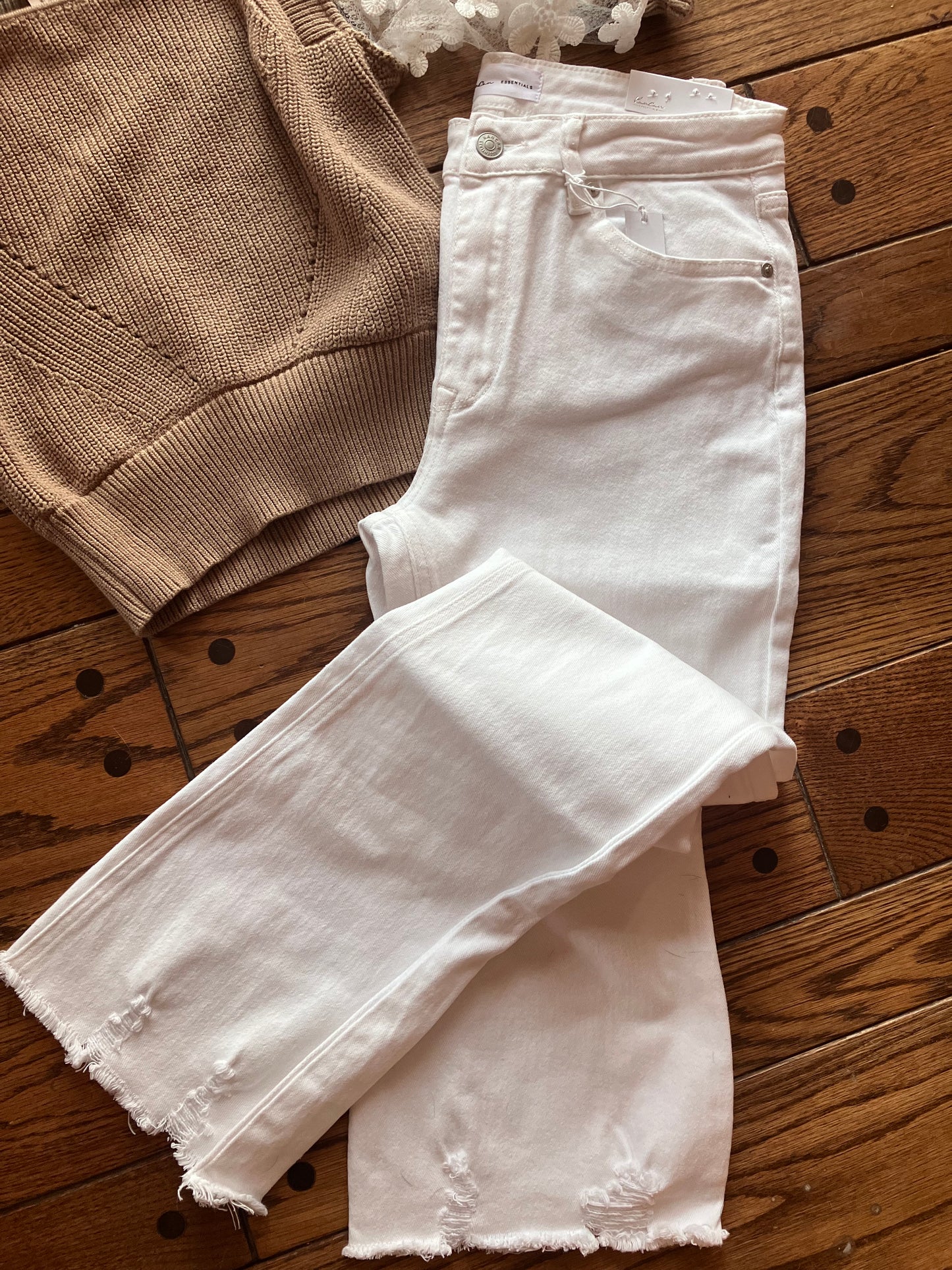 Kan Can High Rise Crop White Denim