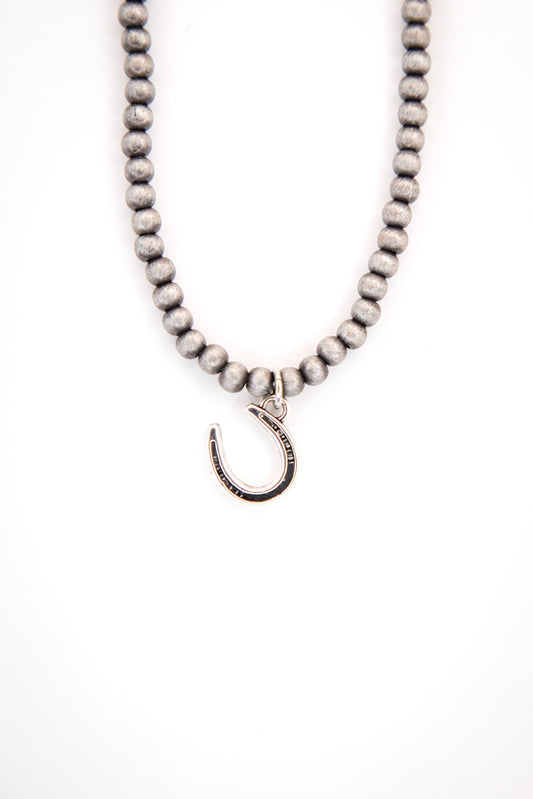 Faux Navajo Pearl Necklace w/ Silver Horseshoe Charm