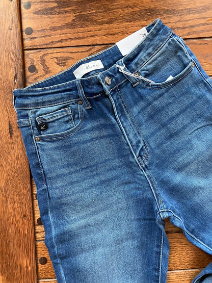 Kan Can High Rise Layered Flare Denim Jeans - Medium Wash Women's Jeans, Size 9/28 available at Farm Wife Threads