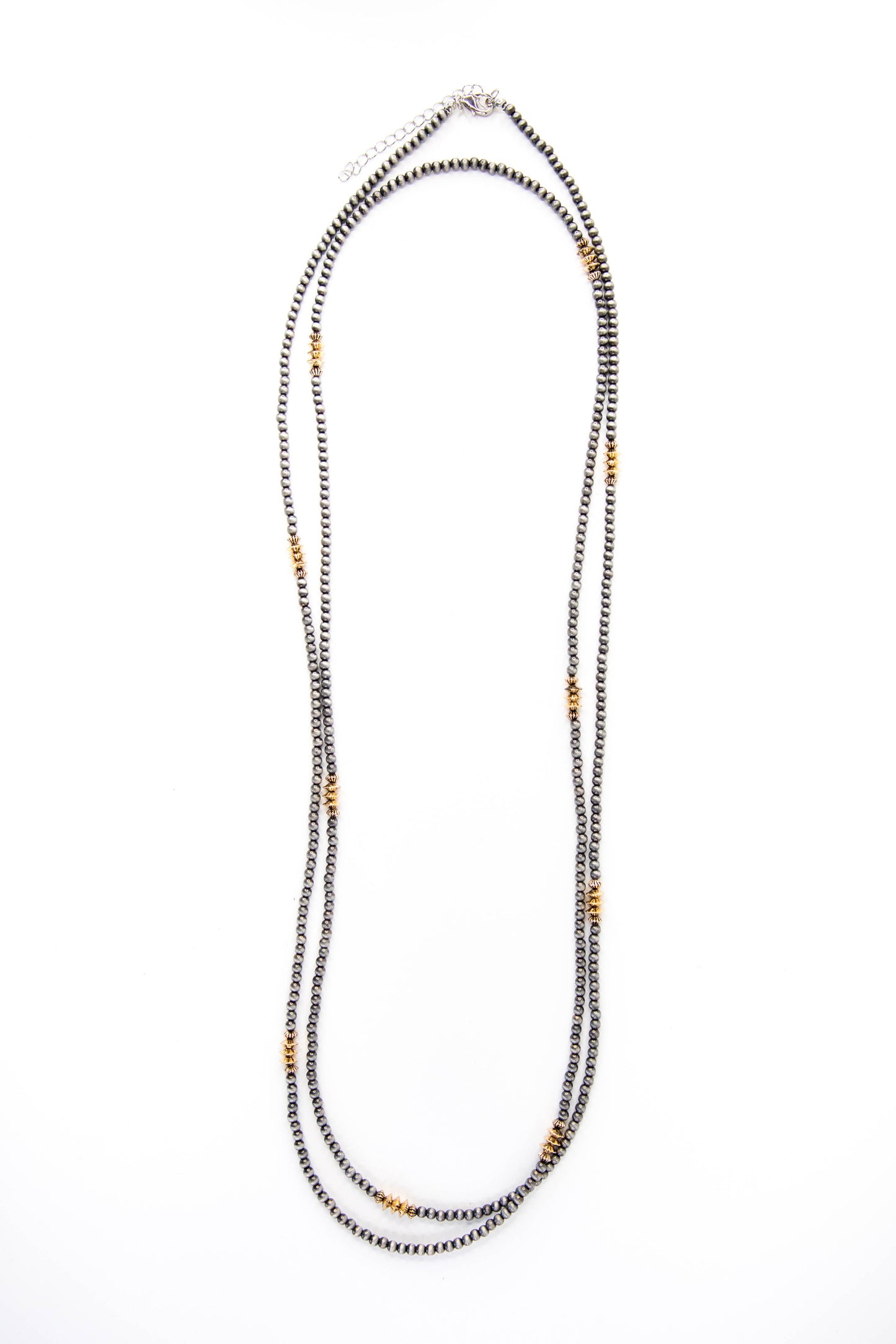 66" Dainty Faux Navajo Pearl Necklace w/ Gold Discs