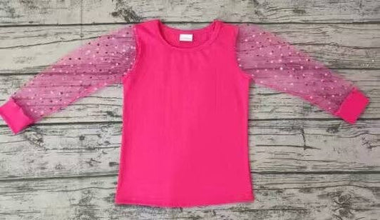 Girls Pink Long Lace Sleeve Top