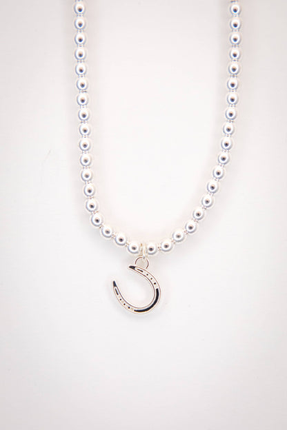 18K Gold Plated beaded necklace with Horseshoe Charm