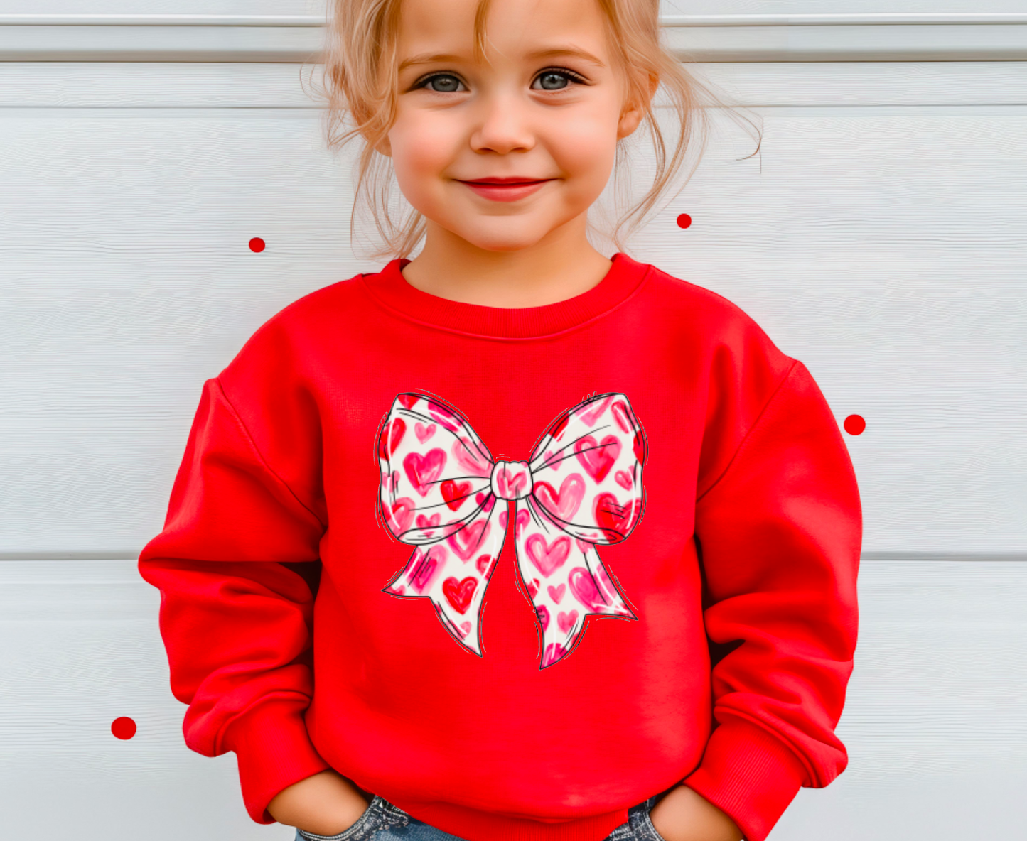 Valentine's Day Red Sweatshirt with Heart Bow for Girls | Farm Wife Threads