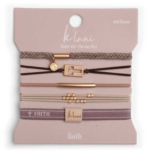 "Faith" Warm Neutrals with Gold Cross Hair Tie Bracelets: Large
