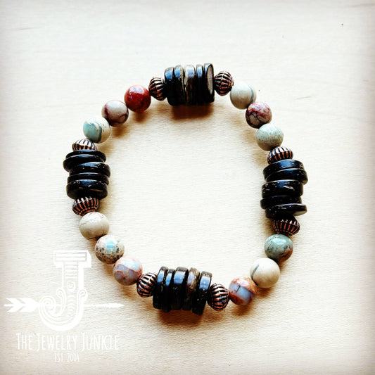 Aqua Terra and Wood Beaded Bracelet