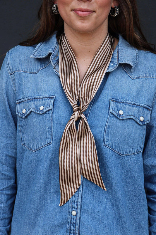 Tan Silk Twilly Scarf with Brown Rope Stripes