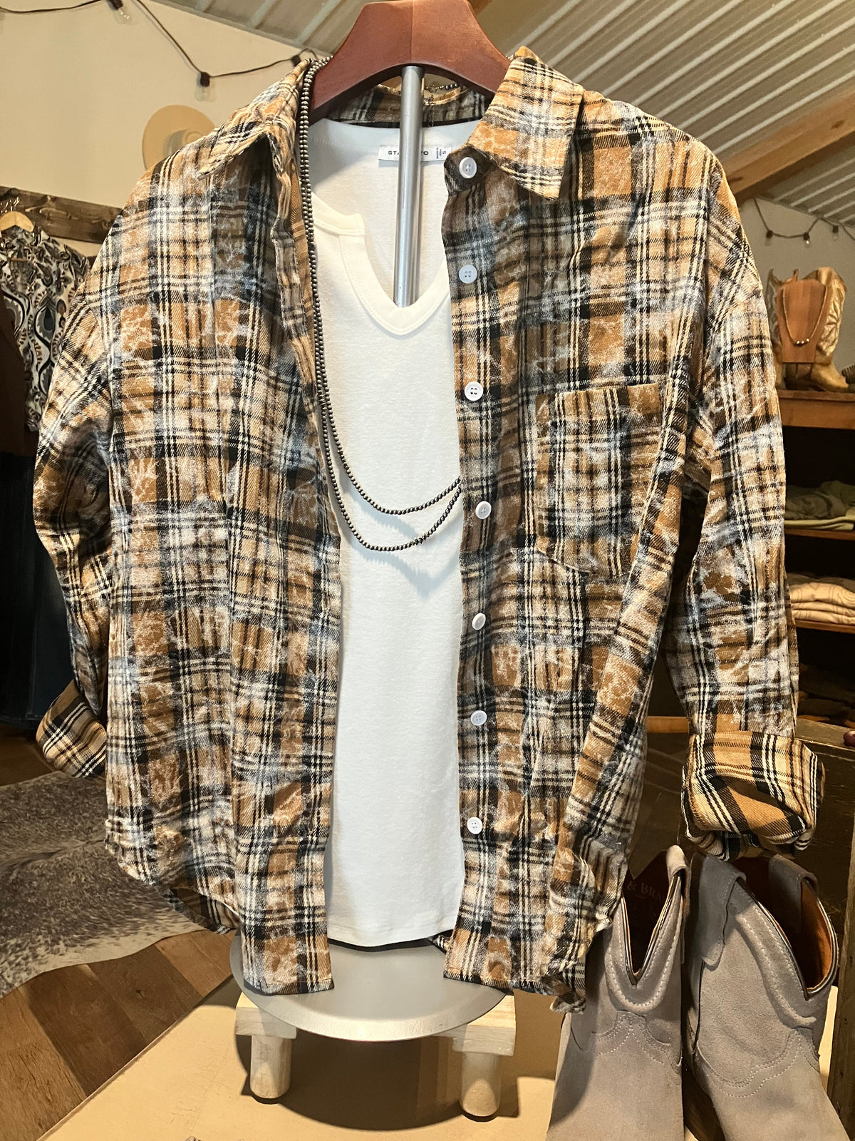 Western Plaid Collared Long Sleeve Shirt