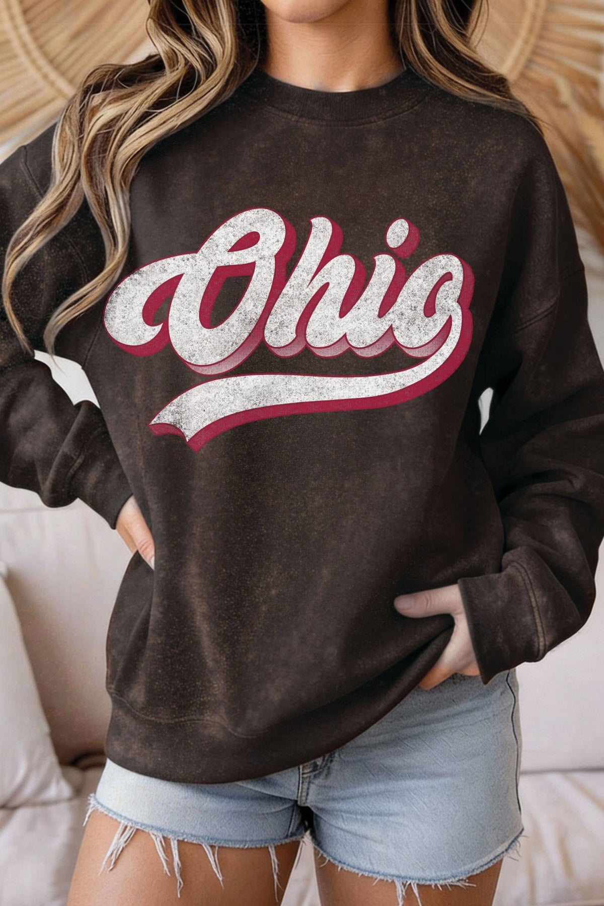 Ohio Brown Mineral Wash Graphic Sweatshirt
