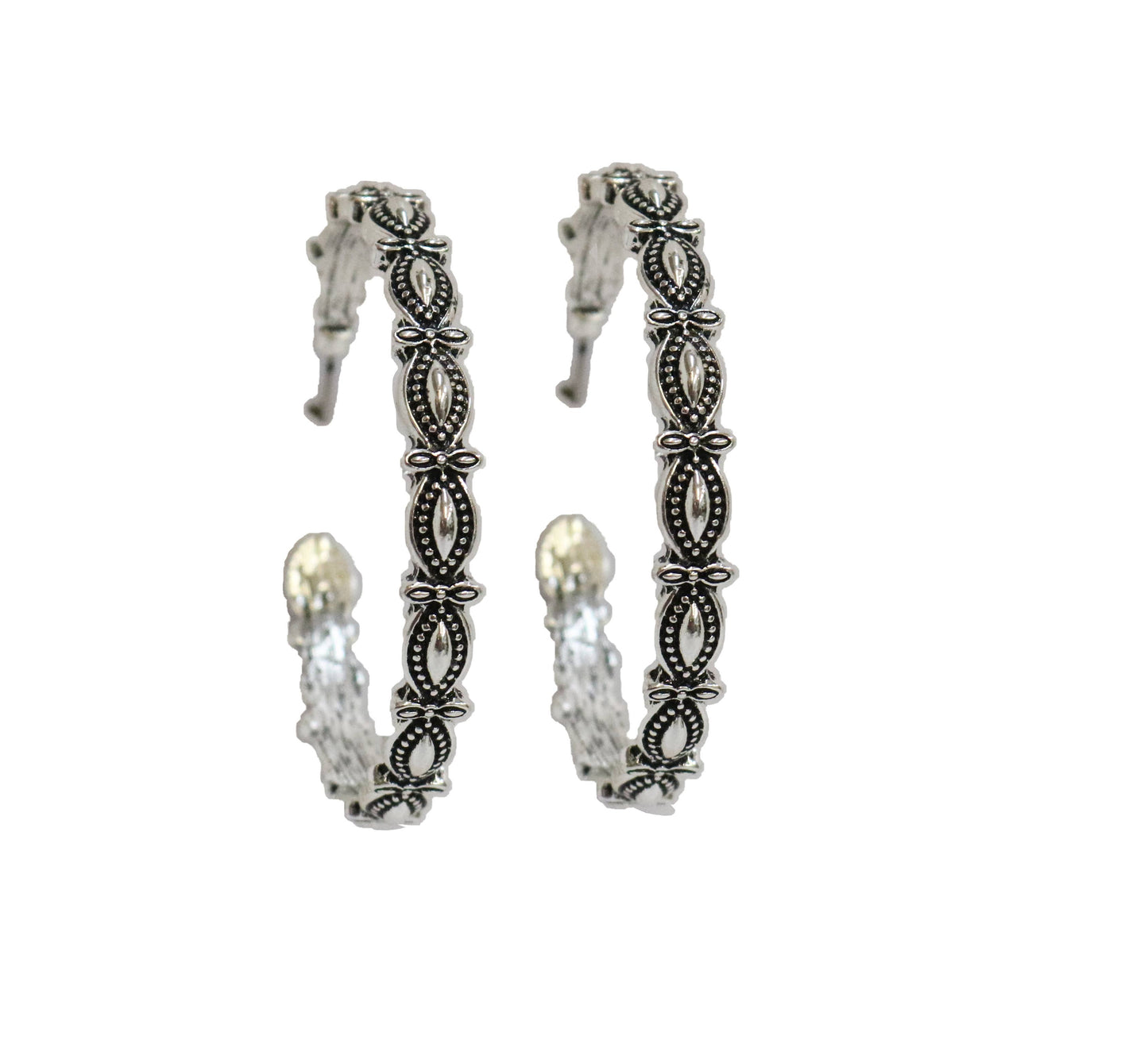 2" Burnished Silver Scalloped Hoop Earring