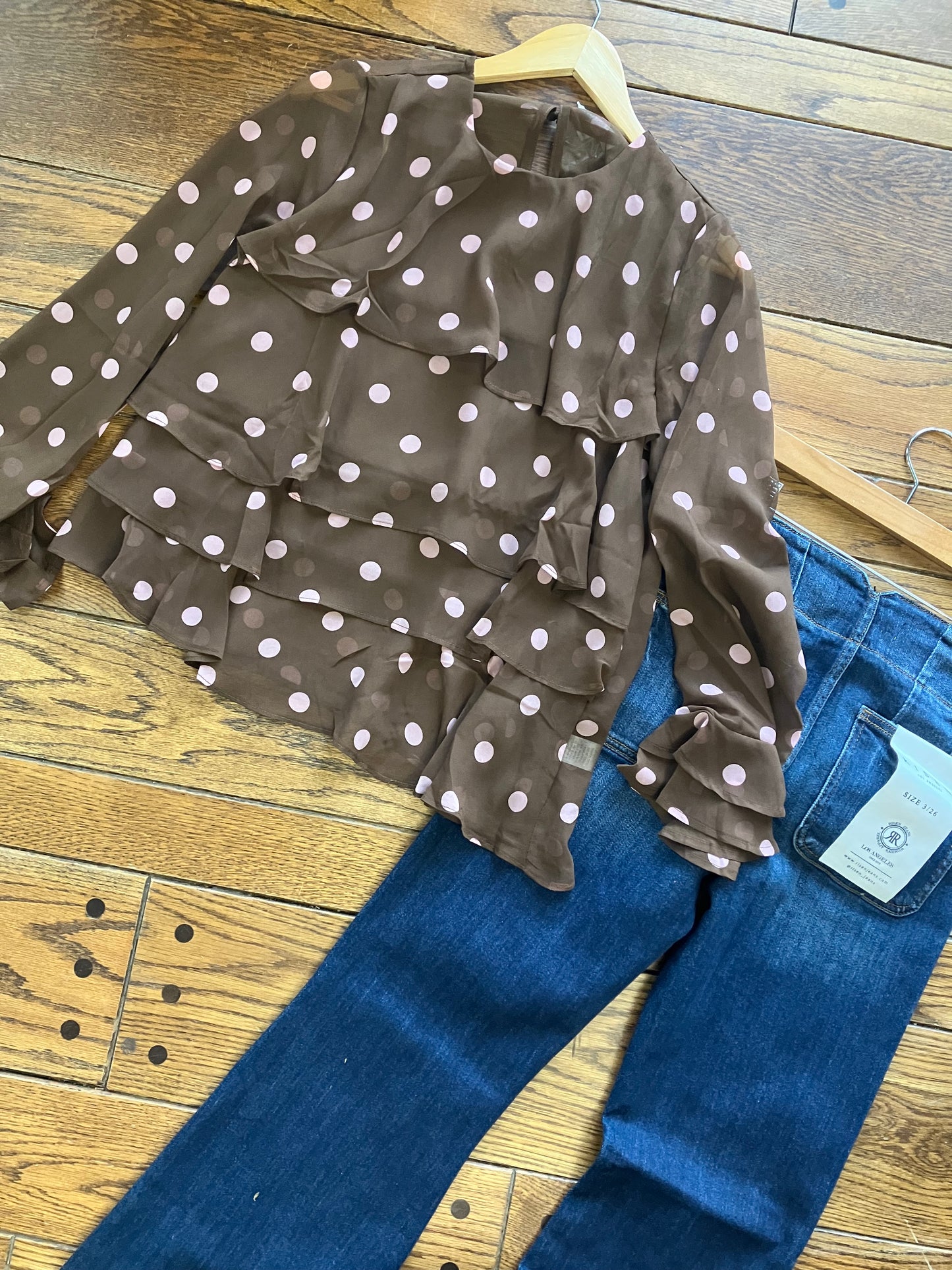 Polka Dot Ruffle Bell Sleeve Blouse
