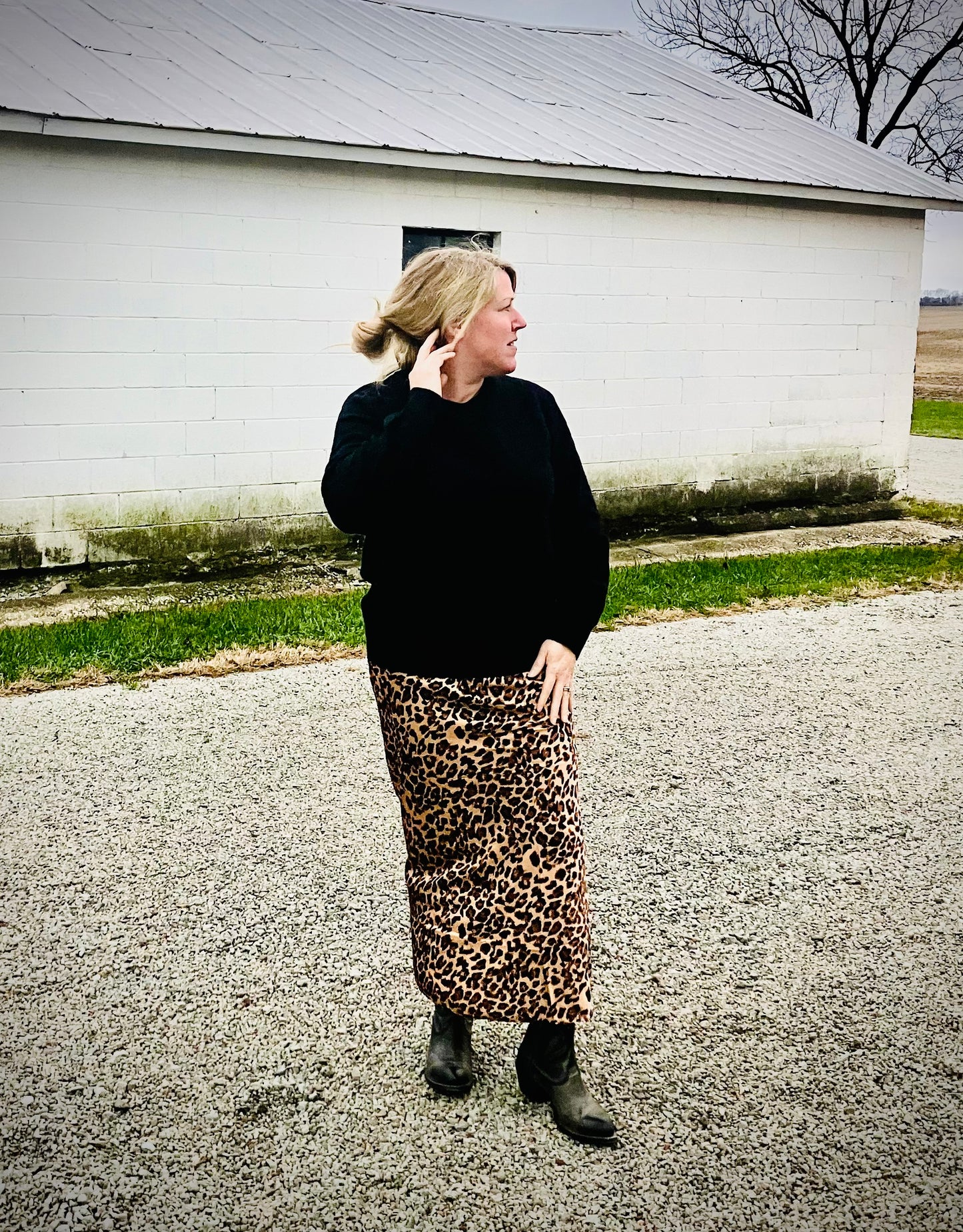 Satin Leopard Midi Skirt