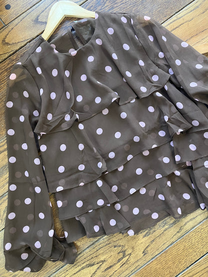 Polka Dot Ruffle Bell Sleeve Blouse