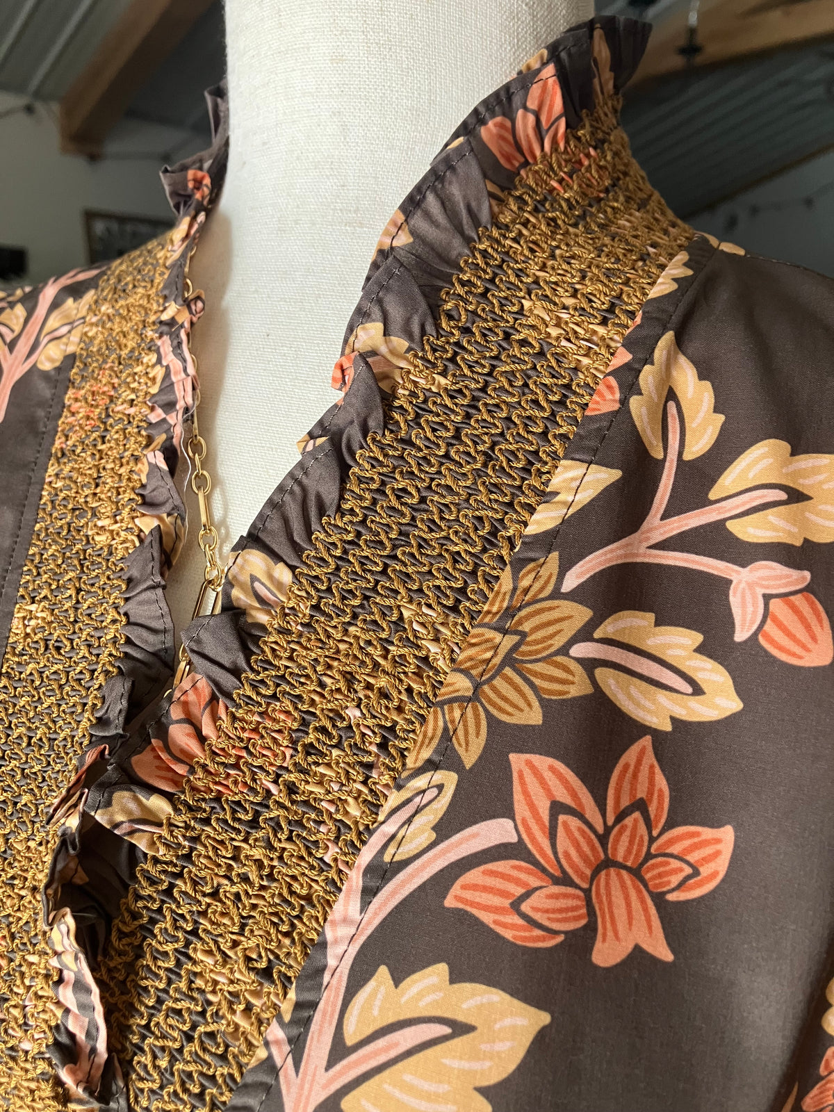 Embroidered Floral Smocked Blouse S-3X