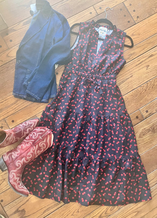 Cherry Ruffle Trimmed Midi Dress