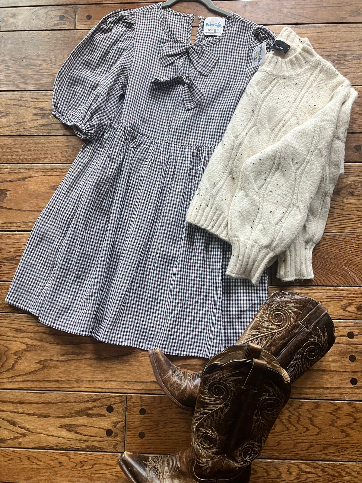 Gingham Check Front Bow Detail Mini Dress