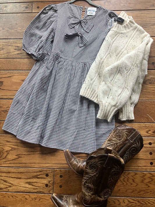 Gingham Check Front Bow Detail Mini Dress