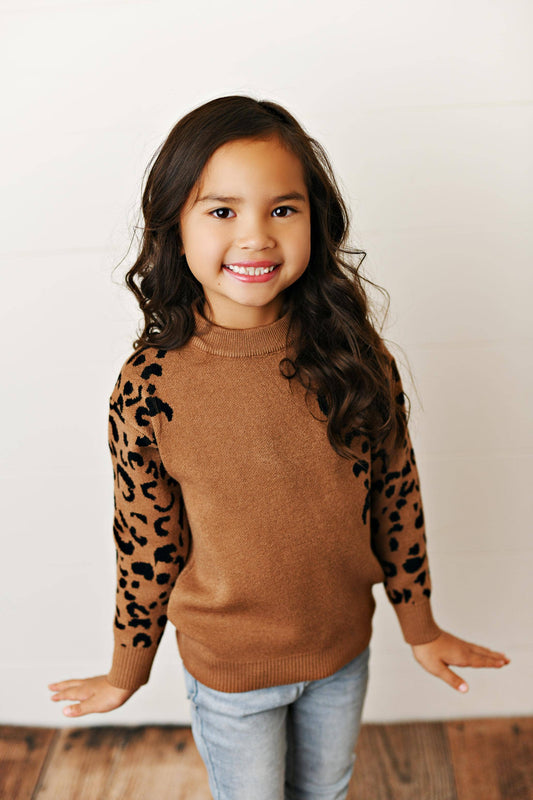 Kids Brown Leopard Print Crew Neck