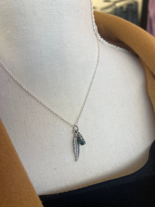 Feather and African Turquoise Necklace