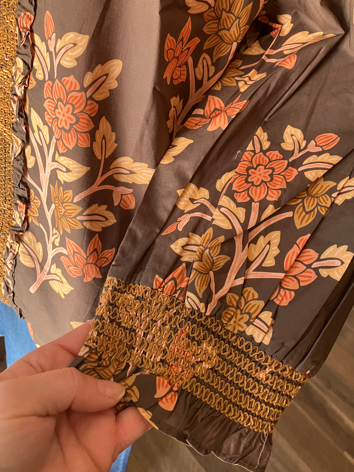 Embroidered Floral Smocked Blouse S-3X