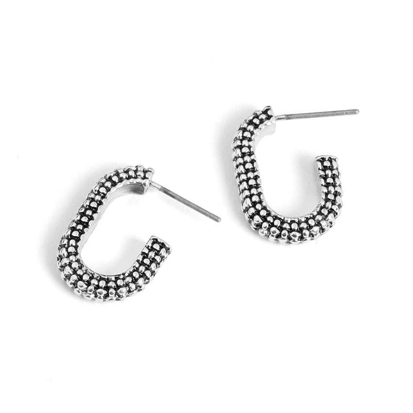 Studded Oval Earrings - Silver