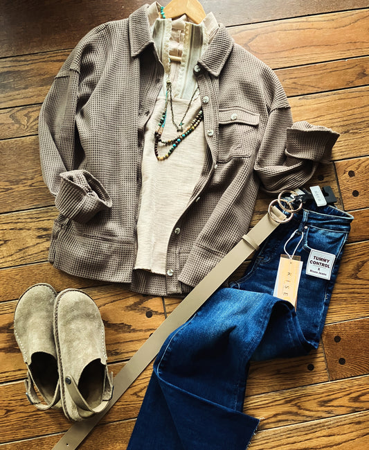 Cocoa Thermal Button-Down Shacket