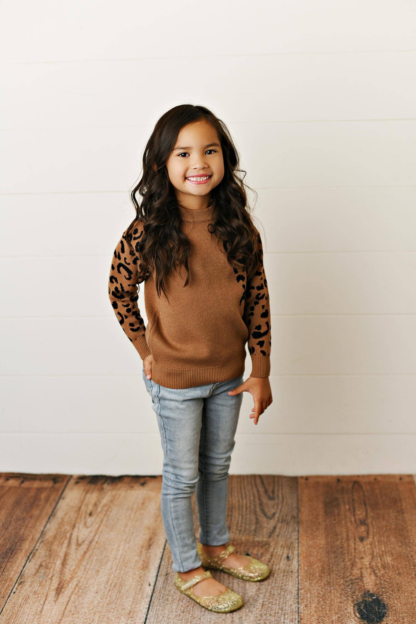 Kids Brown Leopard Print Crew Neck