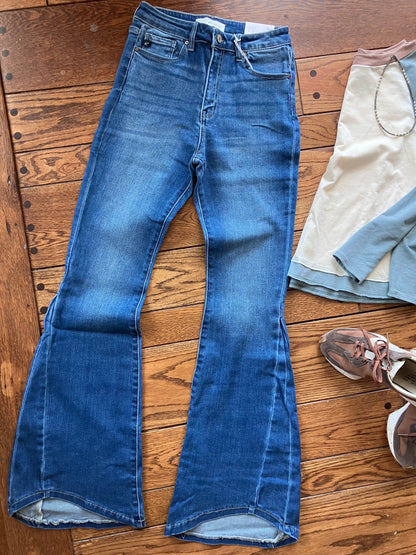 Kan Can Letty High Rise Layered Flare Jeans - Medium Wash Denim - Farm Wife Threads