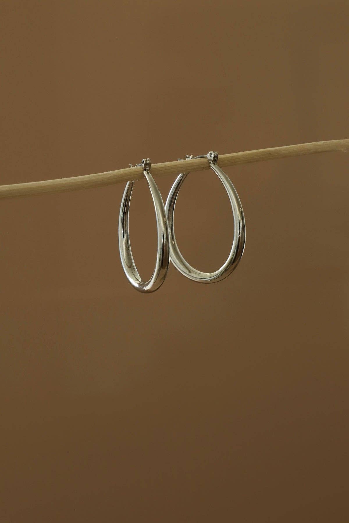LARGE TEARDROP HOOP- Silver